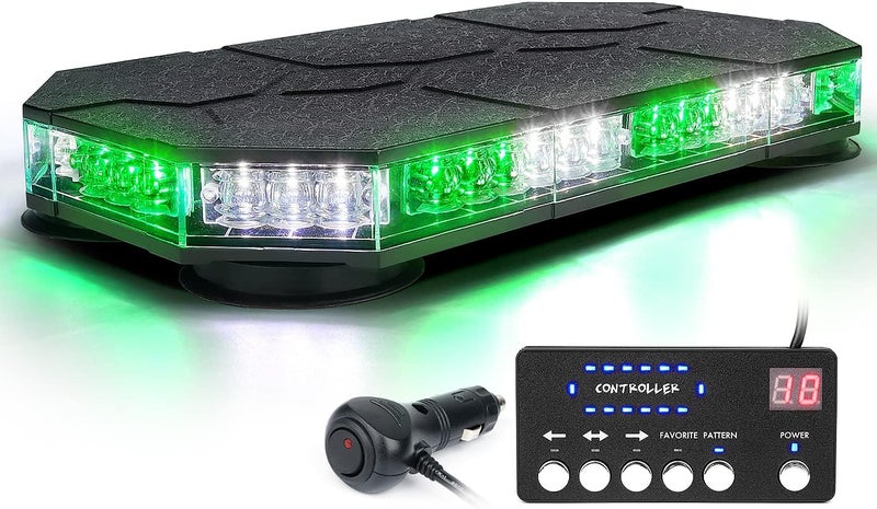 LUMENIX LED Rooftop Strobe Beacon Lights Bar w/Controller Magnetic Emergency Traffic Warning Caution Flashing Light for Construction Vehicles Tow Trucks Snowplow Cars - White Green (Patent Design) - Image 1